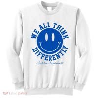 We All Think Differently Autism Awareness Smile Face Sweatshirt thumb 0