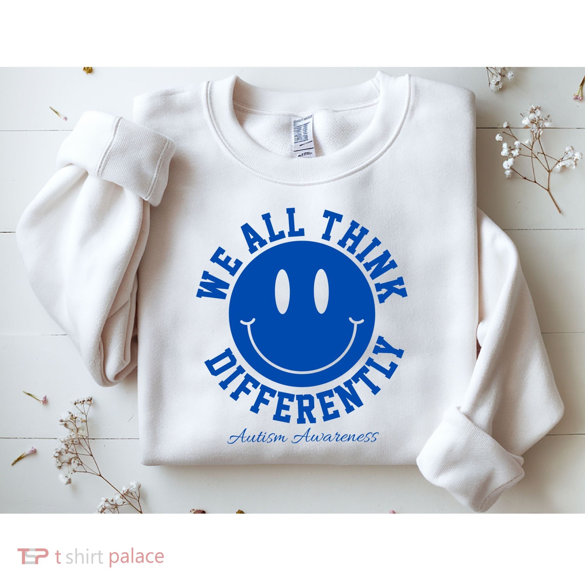 We All Think Differently Autism Awareness Smile Face Sweatshirt