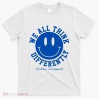 We All Think Differently Autism Awareness Smile Face T-Shirt thumb 0