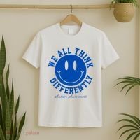 We All Think Differently Autism Awareness Smile Face T-Shirt thumb 2