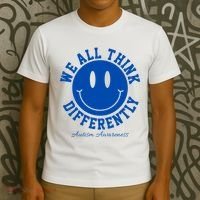 We All Think Differently Autism Awareness Smile Face T-Shirt thumb 3