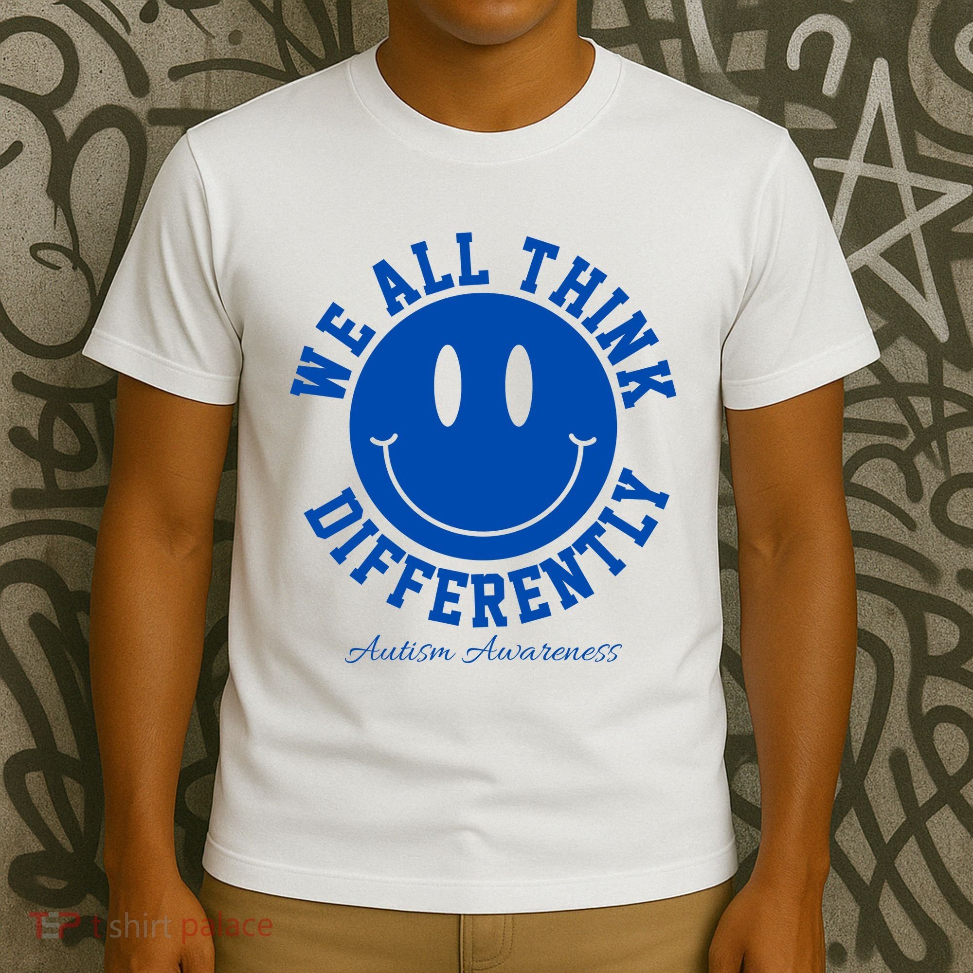 We All Think Differently Autism Awareness Smile Face T-Shirt