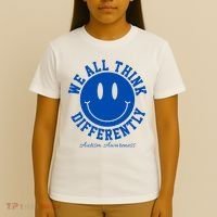 We All Think Differently Autism Awareness Smile Face T-Shirt thumb 4