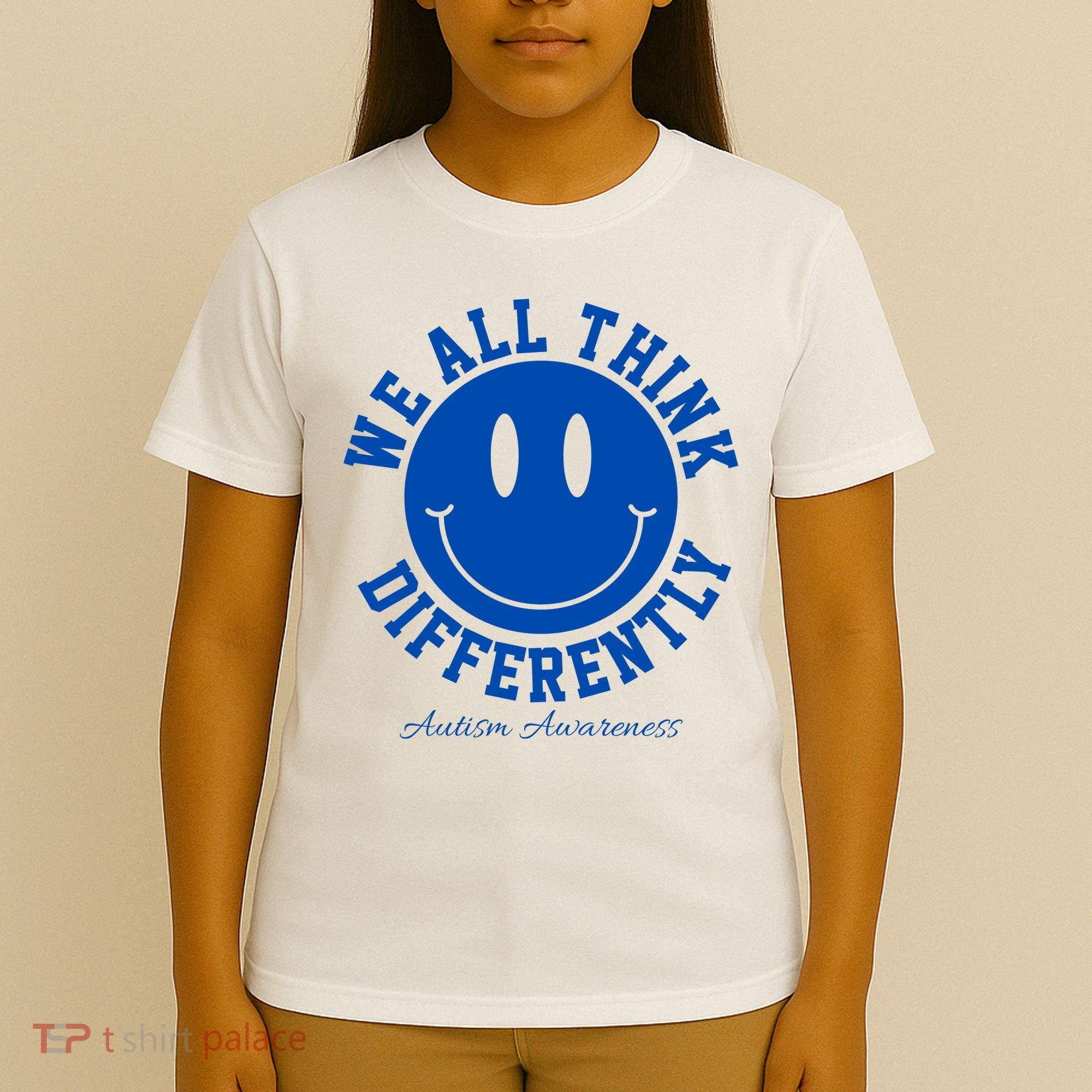 We All Think Differently Autism Awareness Smile Face T-Shirt