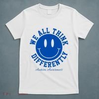 We All Think Differently Autism Awareness Smile Face T-Shirt thumb 5