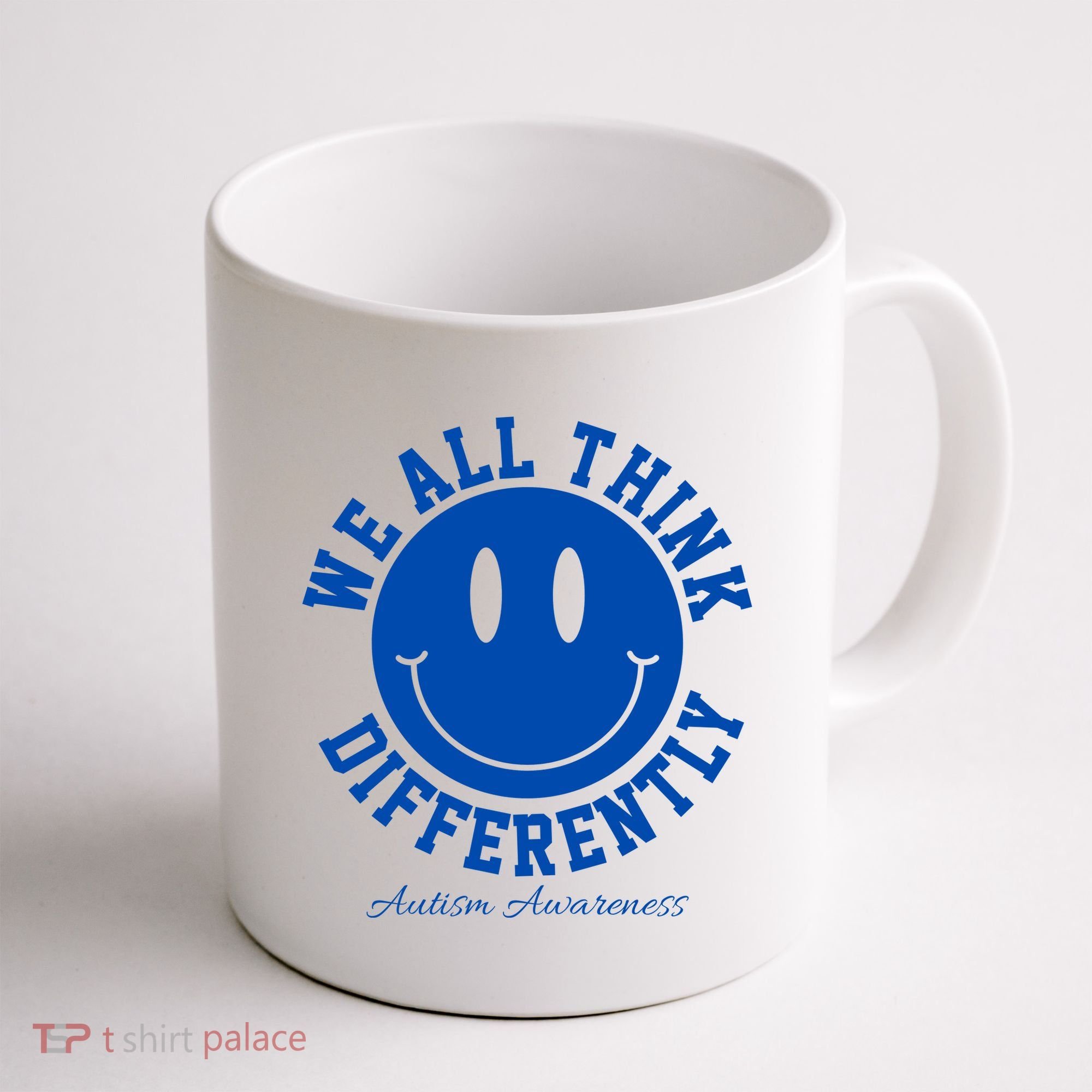 We All Think Differently Autism Awareness Smile Face Coffee Mug