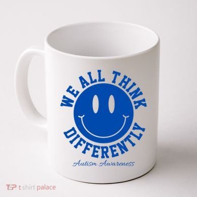 We All Think Differently Autism Awareness Smile Face Coffee Mug
