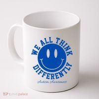 We All Think Differently Autism Awareness Smile Face Coffee Mug thumb 0