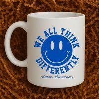 We All Think Differently Autism Awareness Smile Face Coffee Mug thumb 2