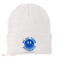 We All Think Differently Autism Awareness Smile Face Beanie thumb 0