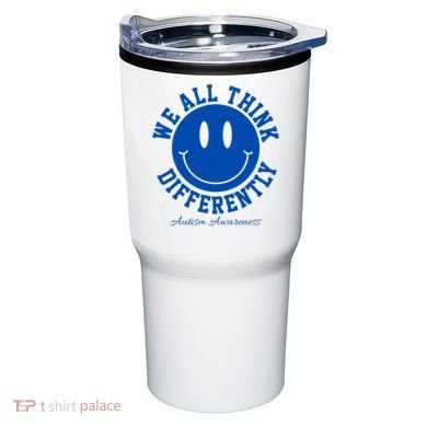 We All Think Differently Autism Awareness Smile Face Tumbler