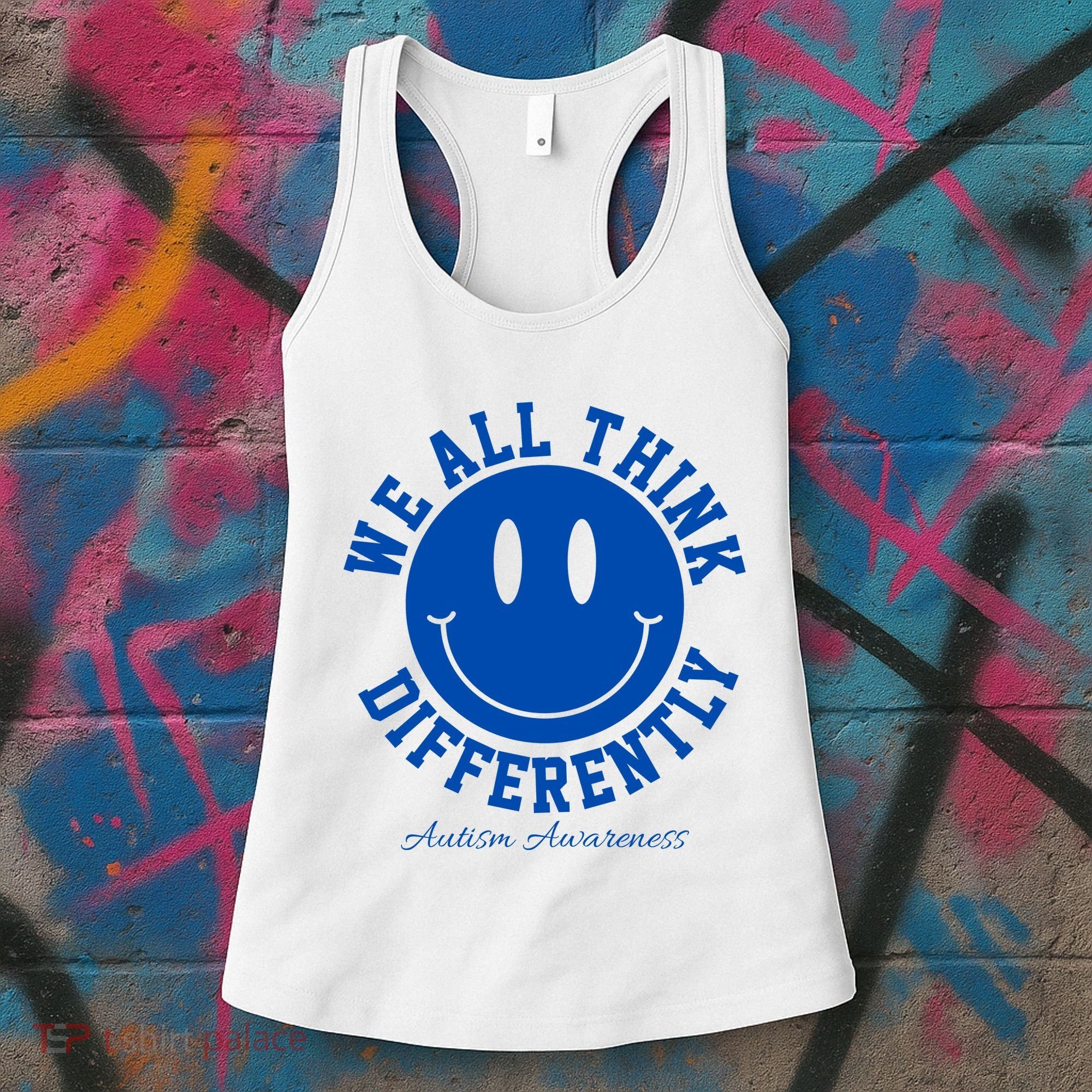 We All Think Differently Autism Awareness Smile Face Women's Tank Top