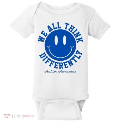 We All Think Differently Autism Awareness Smile Face Baby Bodysuit