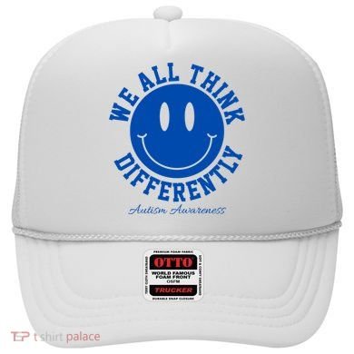 We All Think Differently Autism Awareness Smile Face Hat