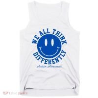 We All Think Differently Autism Awareness Smile Face Tank Top thumb 0