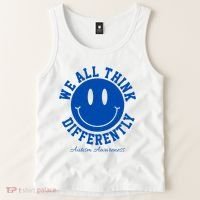We All Think Differently Autism Awareness Smile Face Tank Top thumb 2