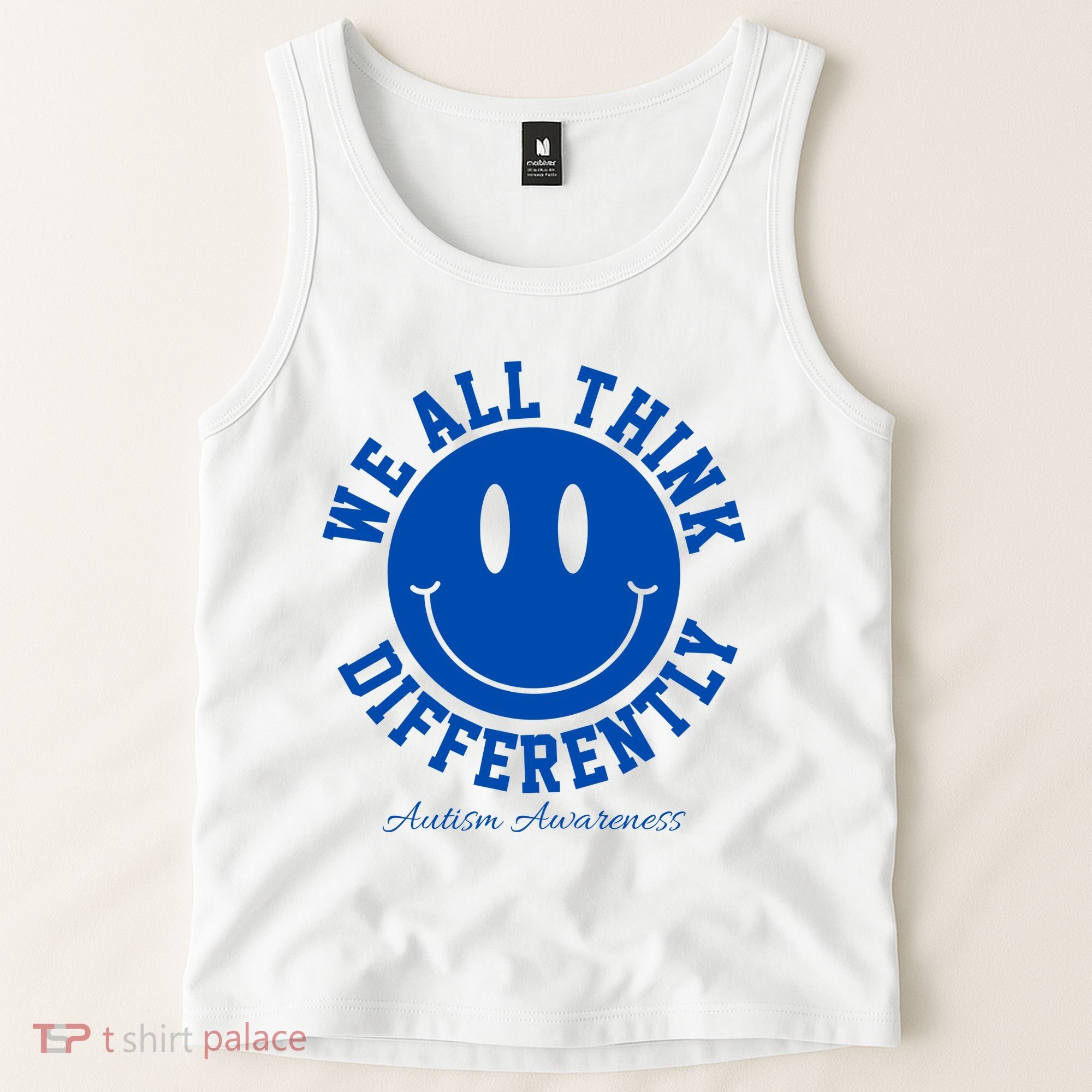We All Think Differently Autism Awareness Smile Face Tank Top
