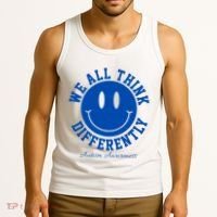 We All Think Differently Autism Awareness Smile Face Tank Top thumb 3