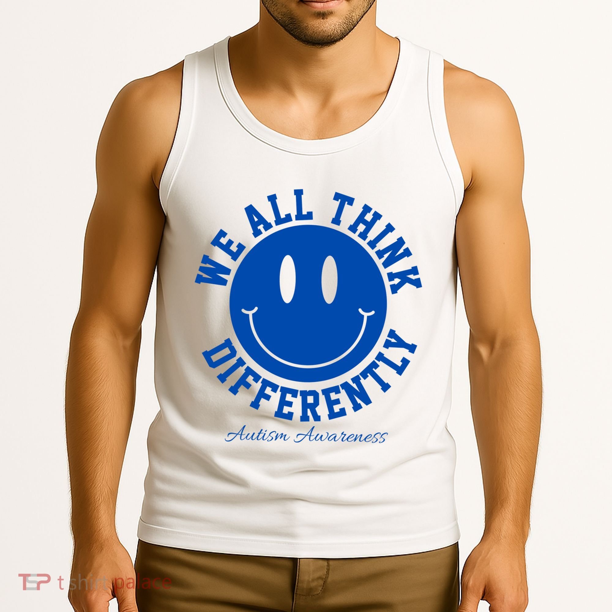 We All Think Differently Autism Awareness Smile Face Tank Top