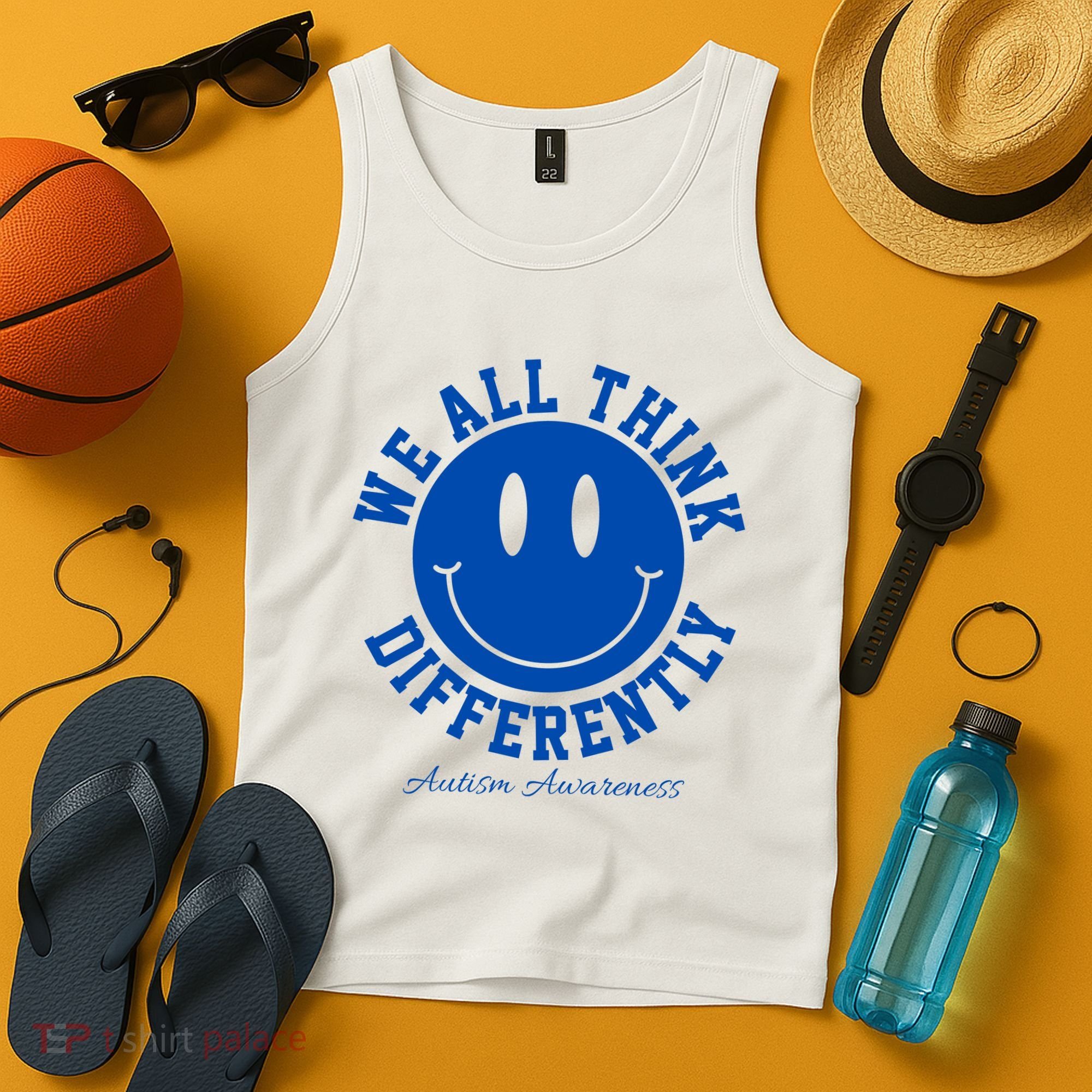 We All Think Differently Autism Awareness Smile Face Tank Top
