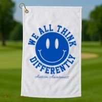 We All Think Differently Autism Awareness Smile Face Golf Towel thumb 1