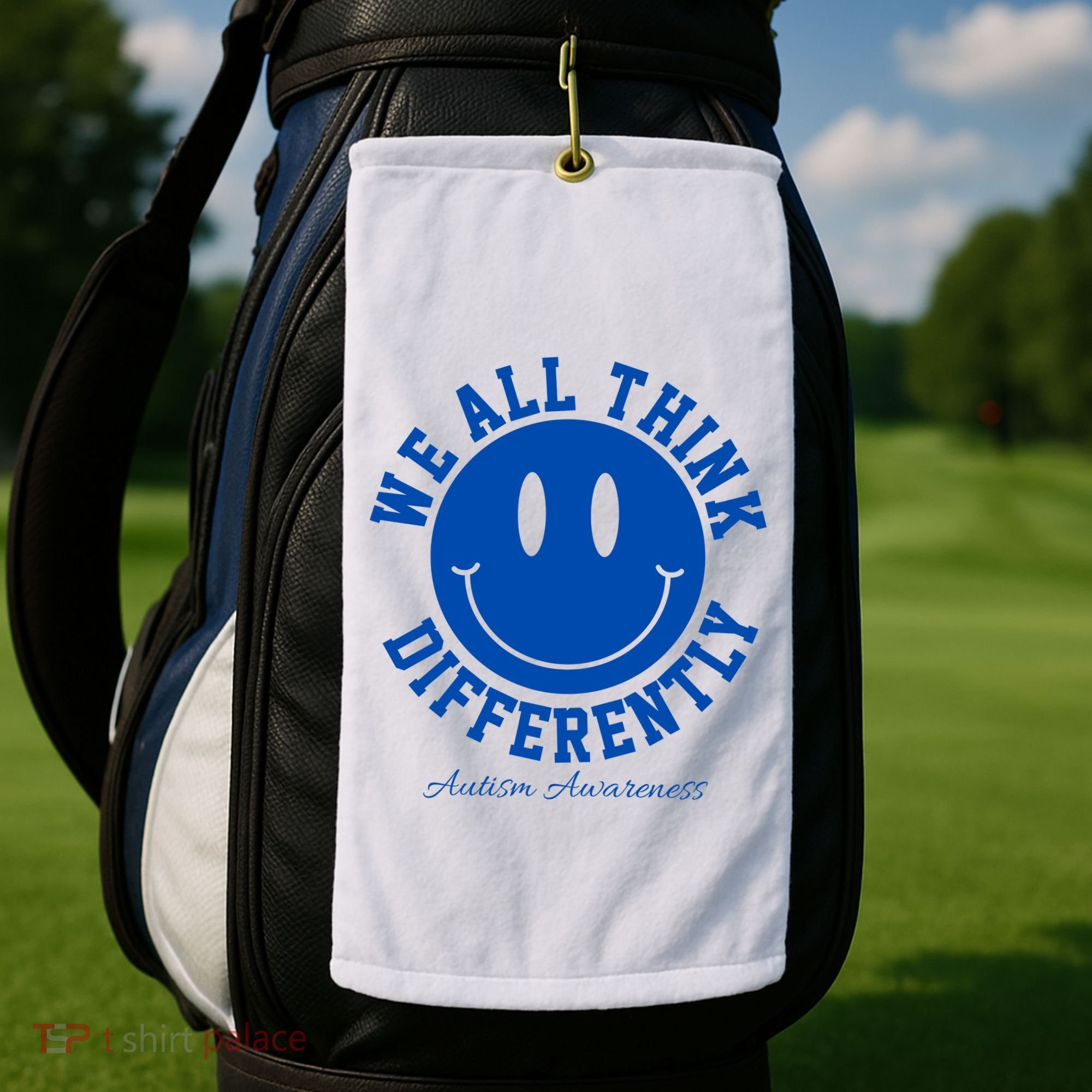 We All Think Differently Autism Awareness Smile Face Golf Towel