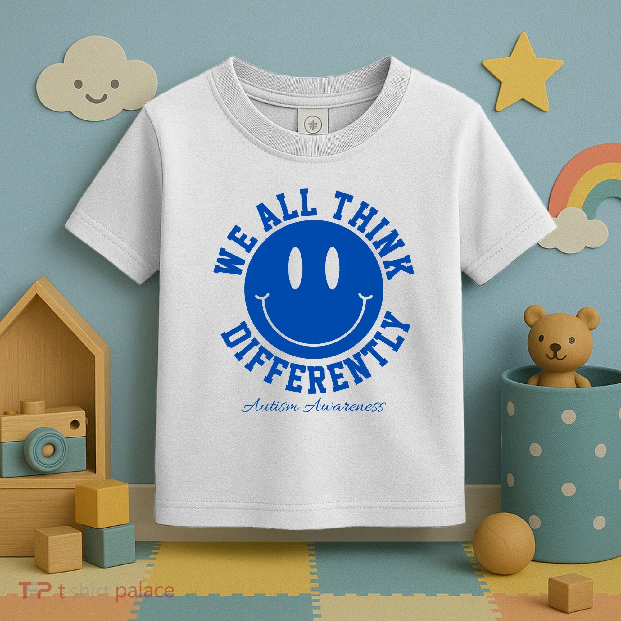 We All Think Differently Autism Awareness Smile Face Toddler T-Shirt