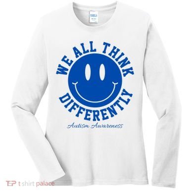 We All Think Differently Autism Awareness Smile Face Women's Long Sleeve Shirt