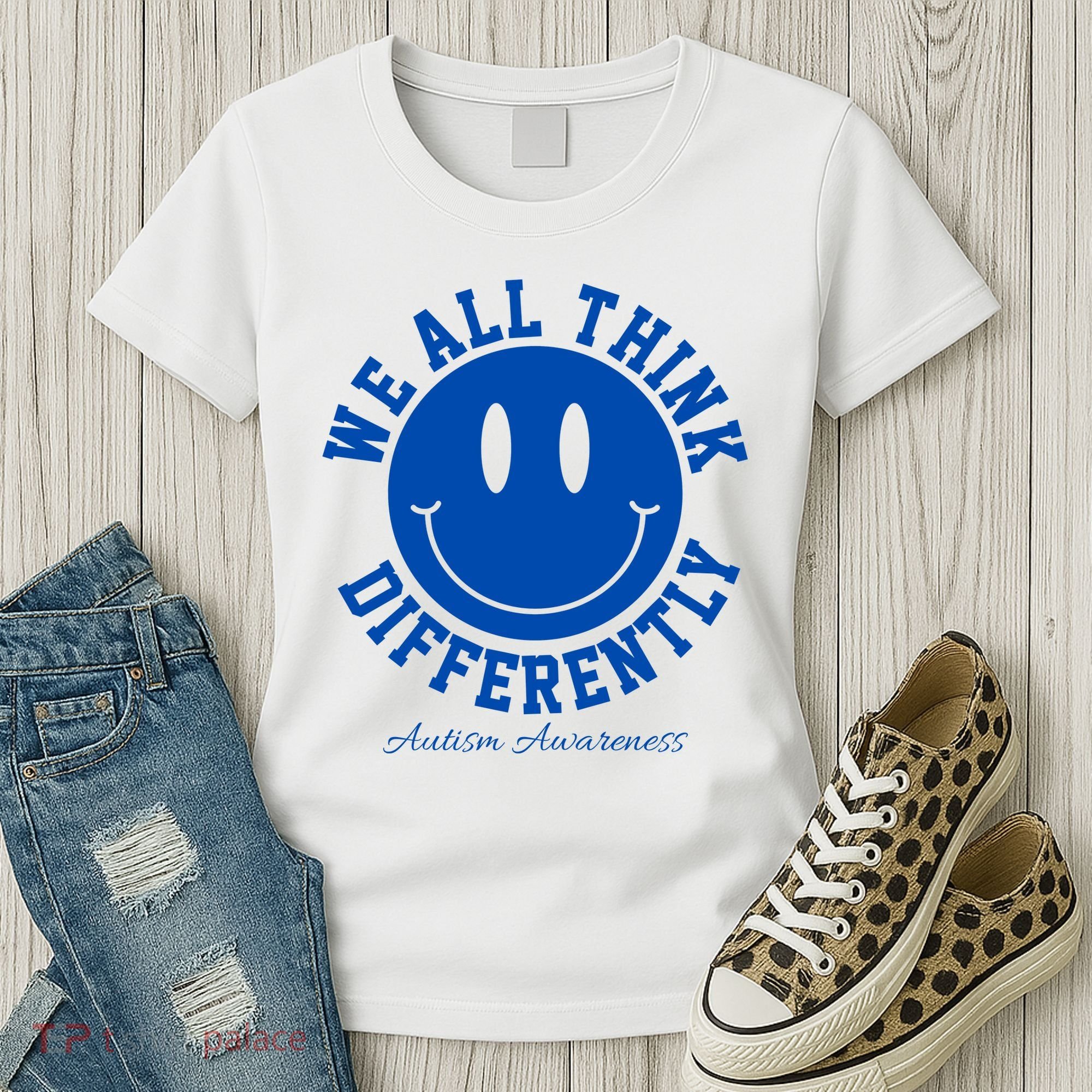 We All Think Differently Autism Awareness Smile Face Women's T-Shirt