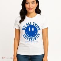 We All Think Differently Autism Awareness Smile Face Women's T-Shirt thumb 4