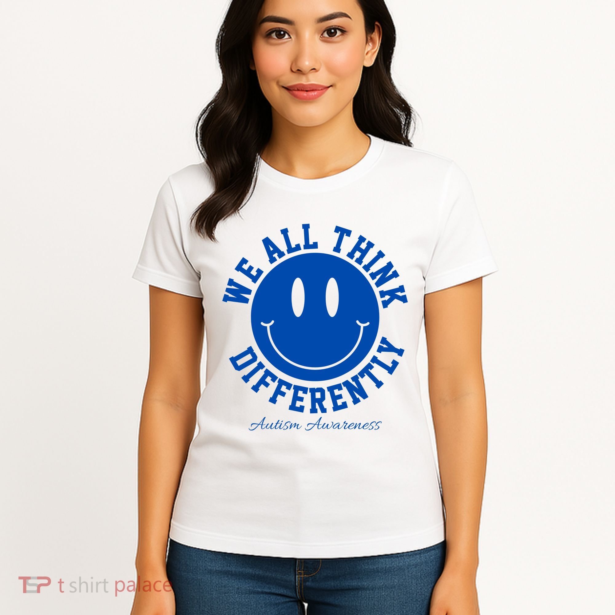 We All Think Differently Autism Awareness Smile Face Women's T-Shirt