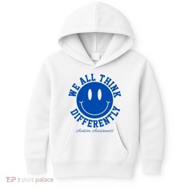 We All Think Differently Autism Awareness Smile Face Kids Hoodie