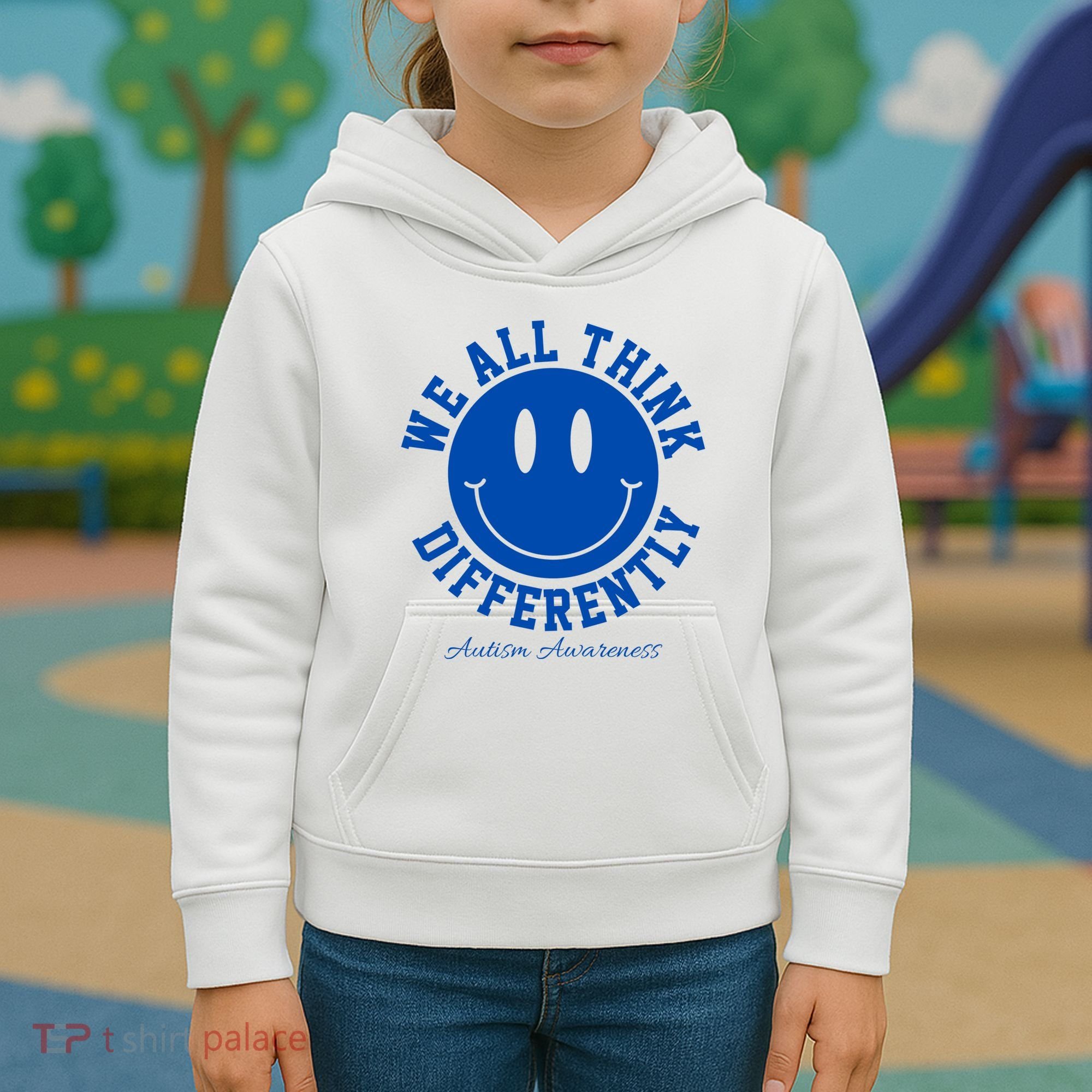 We All Think Differently Autism Awareness Smile Face Kids Hoodie