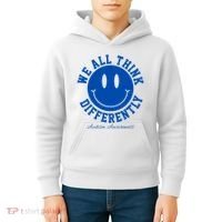 We All Think Differently Autism Awareness Smile Face Kids Hoodie thumb 4