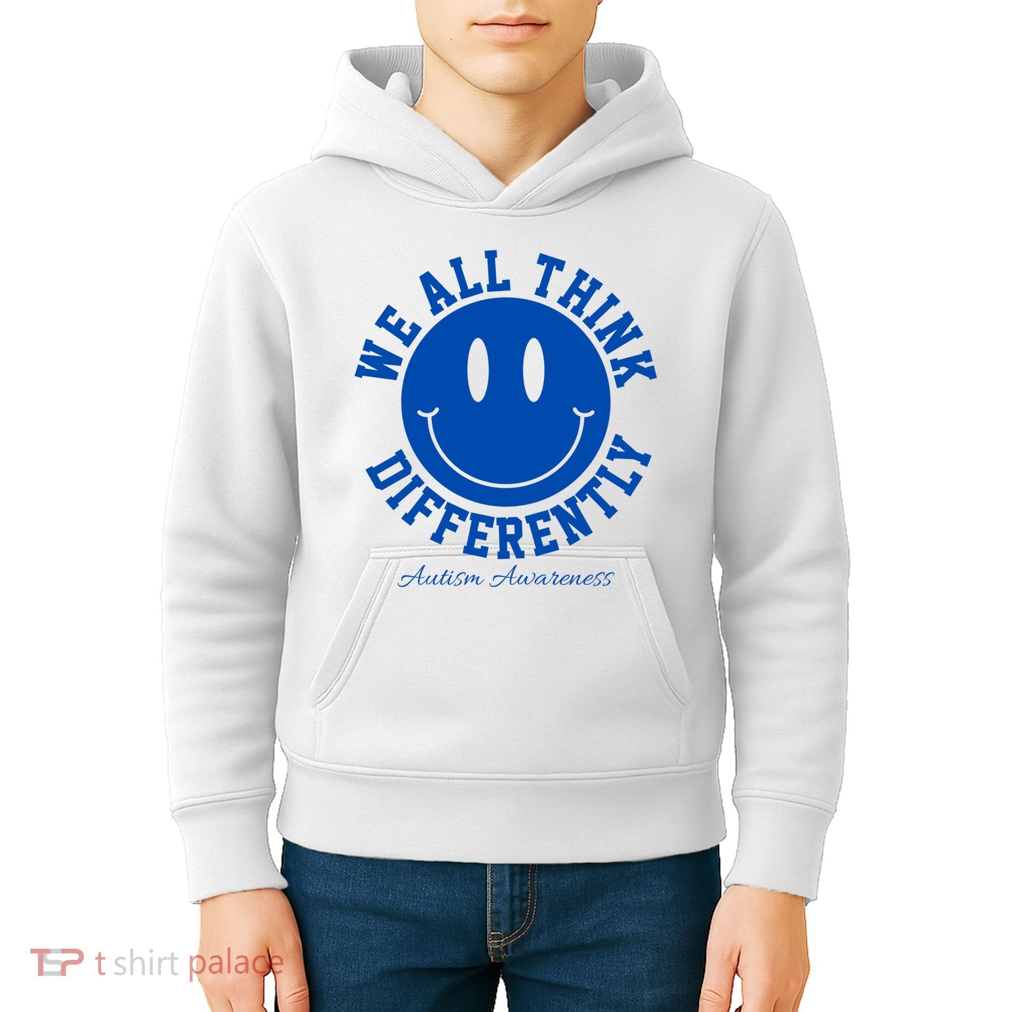 We All Think Differently Autism Awareness Smile Face Kids Hoodie