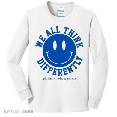We All Think Differently Autism Awareness Smile Face Kids Long Sleeve Shirt