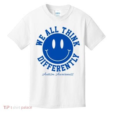 We All Think Differently Autism Awareness Smile Face Kids T-Shirt