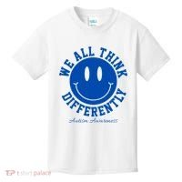 We All Think Differently Autism Awareness Smile Face Kids T-Shirt thumb 0