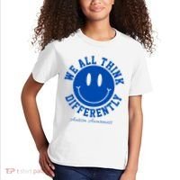 We All Think Differently Autism Awareness Smile Face Kids T-Shirt thumb 2