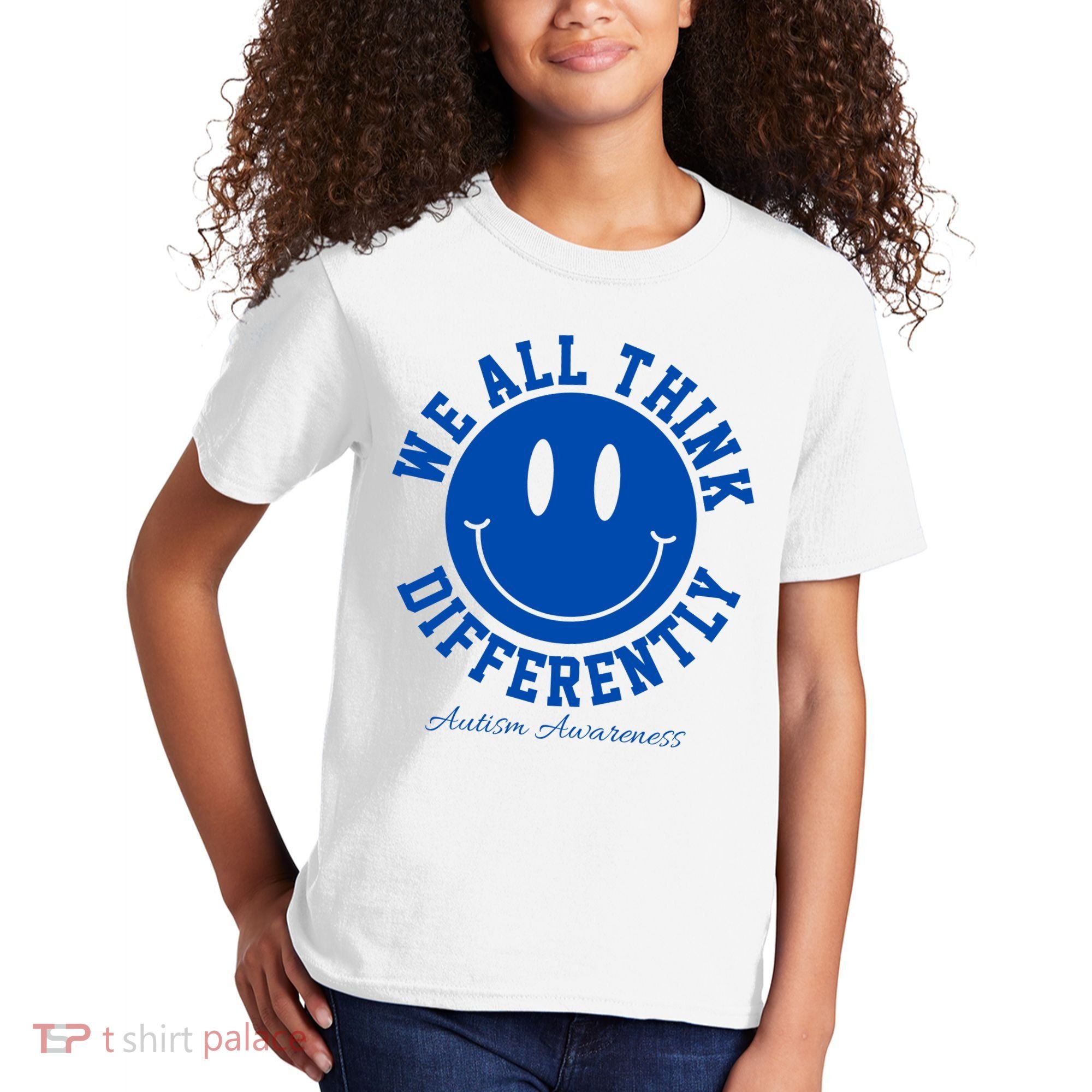 We All Think Differently Autism Awareness Smile Face Kids T-Shirt