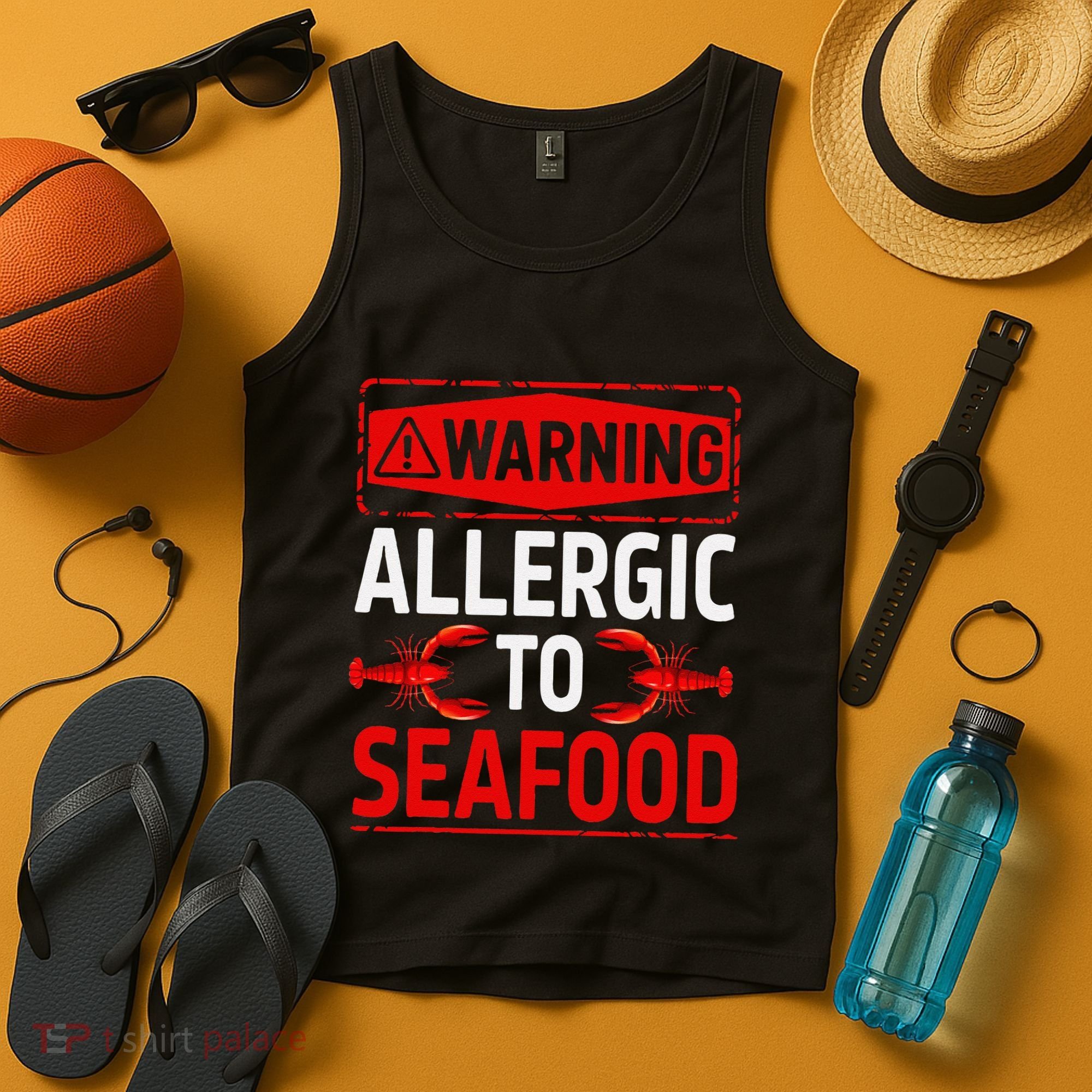 Warning Allergic To Seafood Shellfish Allergy Funny Gift Tank Top