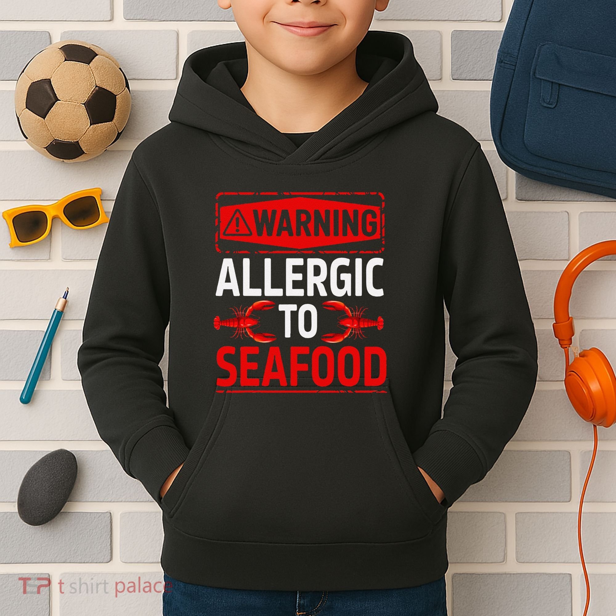 Warning Allergic To Seafood Shellfish Allergy Funny Gift Kids Hoodie