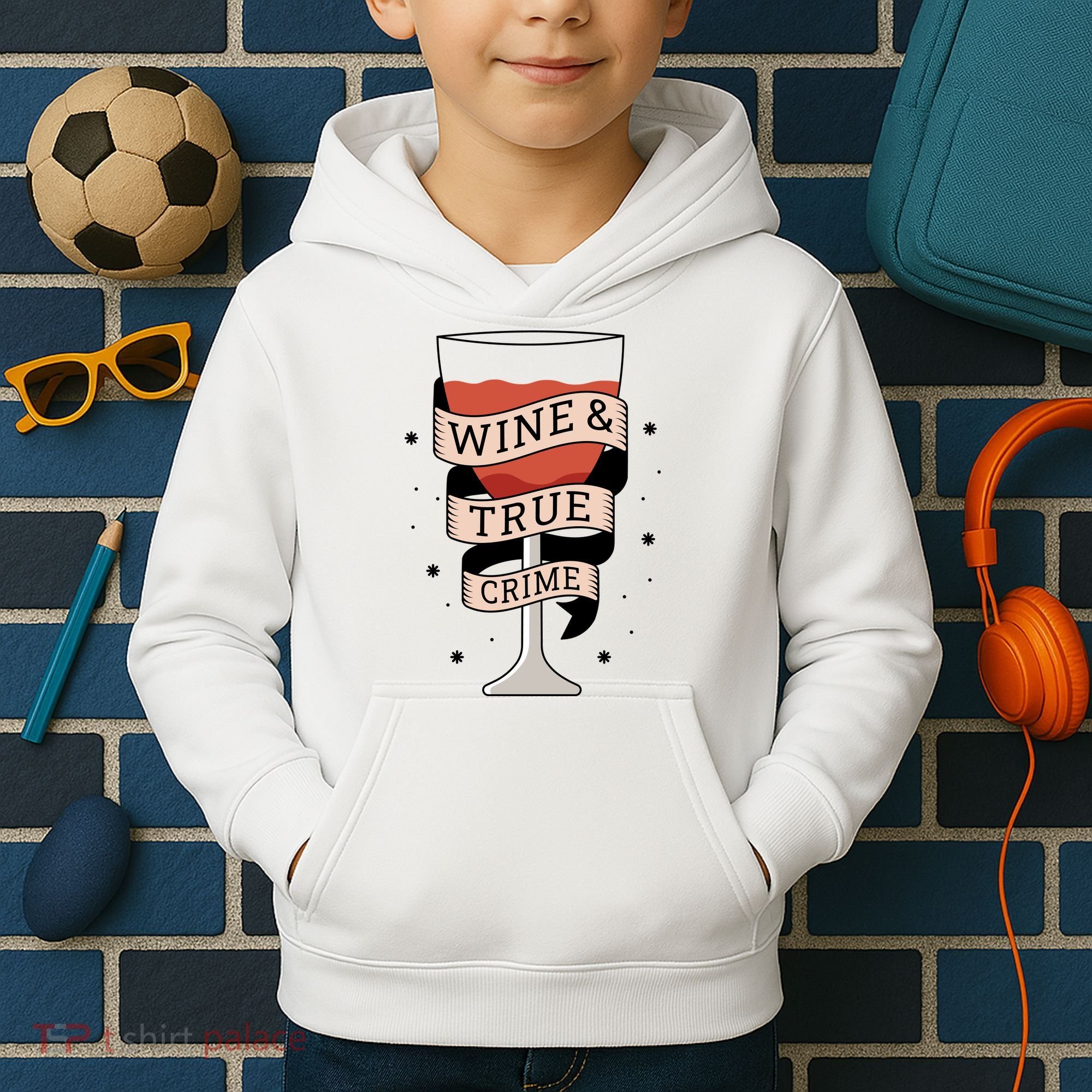 Wine And True Crime Kids Hoodie