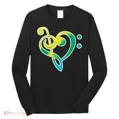 Watercolor Heart Bass Clef Long Sleeve Shirt