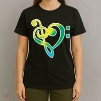 Watercolor Heart Bass Clef T-Shirt thumb 4