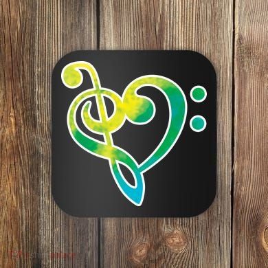 Watercolor Heart Bass Clef Coaster