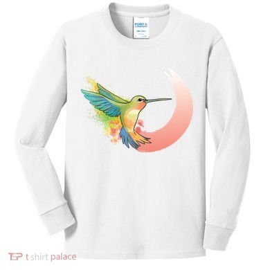 Watercolor Hummingbird Kids Long Sleeve Shirt