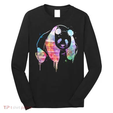 Watercolor Panda Bear Double Exposure Long Sleeve Shirt