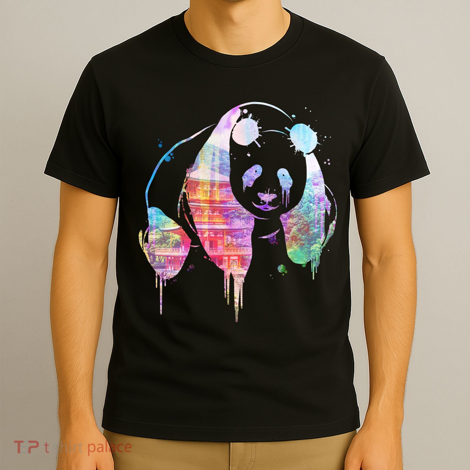 Watercolor Panda Bear Double Exposure T-Shirt