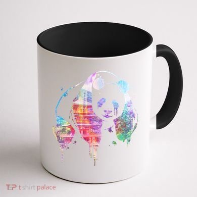 Watercolor Panda Bear Double Exposure Coffee Mug back